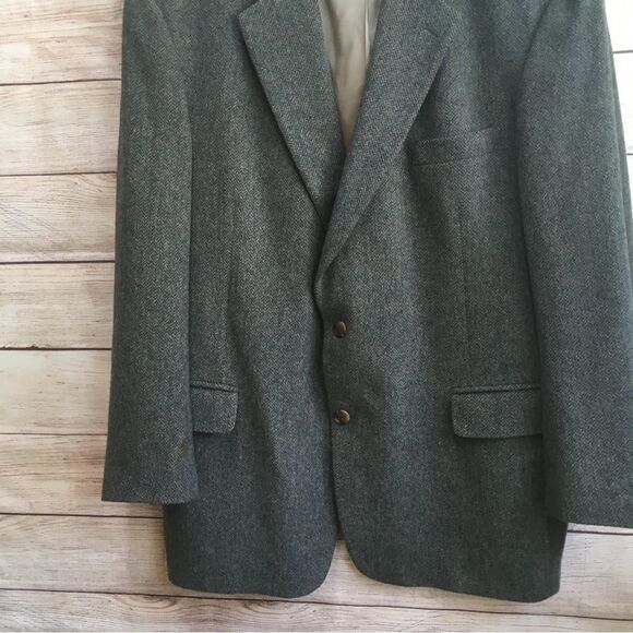 VINTAGE BROOKS BROTHERS 100% CAMEL HAIR BLAZER IN GRAY HERRINGBONE PRINT - Picture 3 of 8